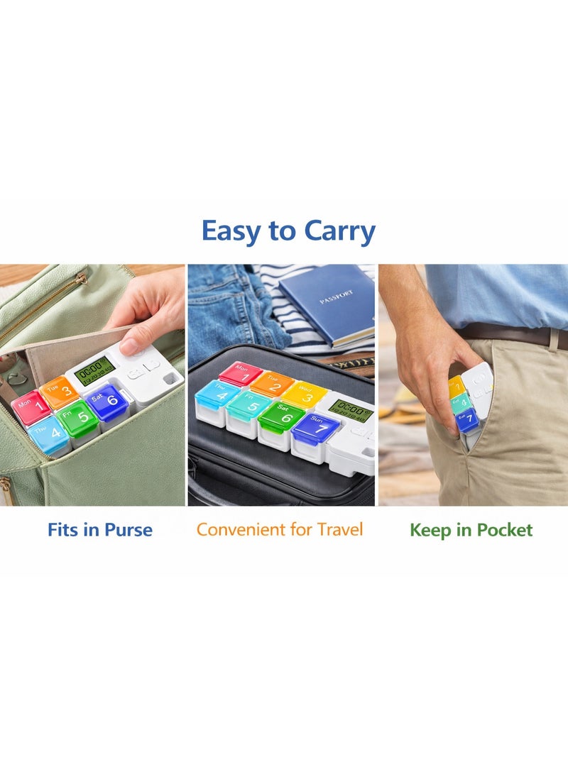 AKSONZ 7 Day Weekly Pill Organizer with Alarm Reminder Smart AM PM Medicine Box 2 Times a Day Electronic Pill Case for Vitamins & Supplements Portable Travel Organizer for Seniors & Alzheimer’s Patients - Image 4